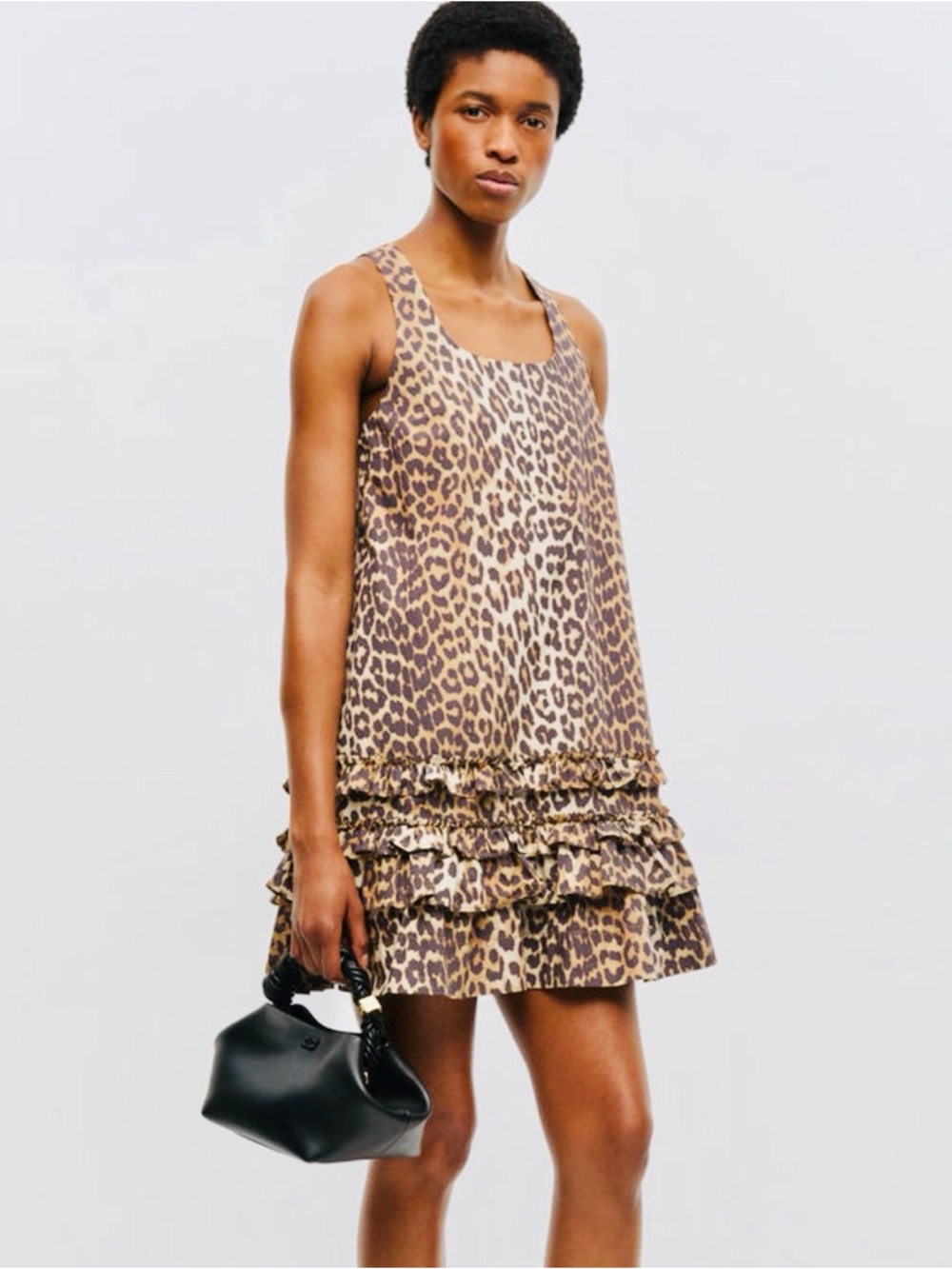 Ganni Leopard Mini Ruffle Dress, size EU 36 (S)
